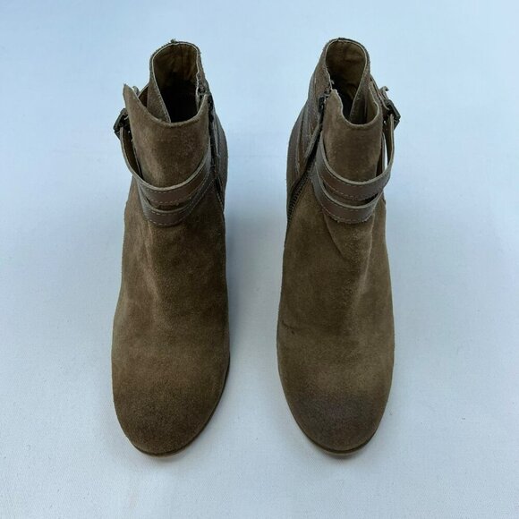 BP Women’s Heeled Ankle Boots Leather Zip Up Tan Size 10.5 Stacked Heel - Picture 3 of 10